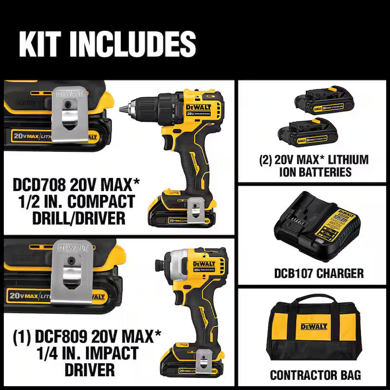 20V MAX Cordless Brushless Compact Drill/Impact 2 Tool Combo Kit D772
