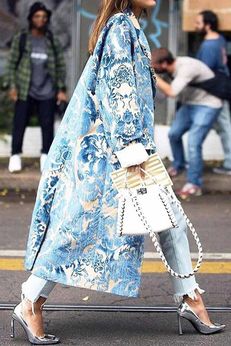 Print Patchwork Turndown Collar Outerwear K87484