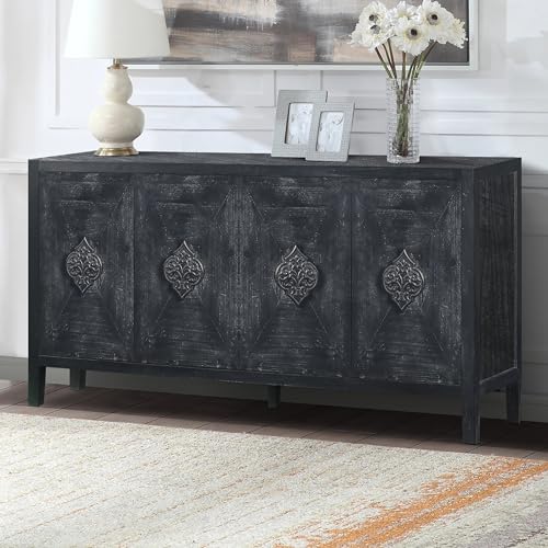 Smoke Blue 60'' Solid Wood Sideboard with 4 Doors and Adjustable Shelves Y5955