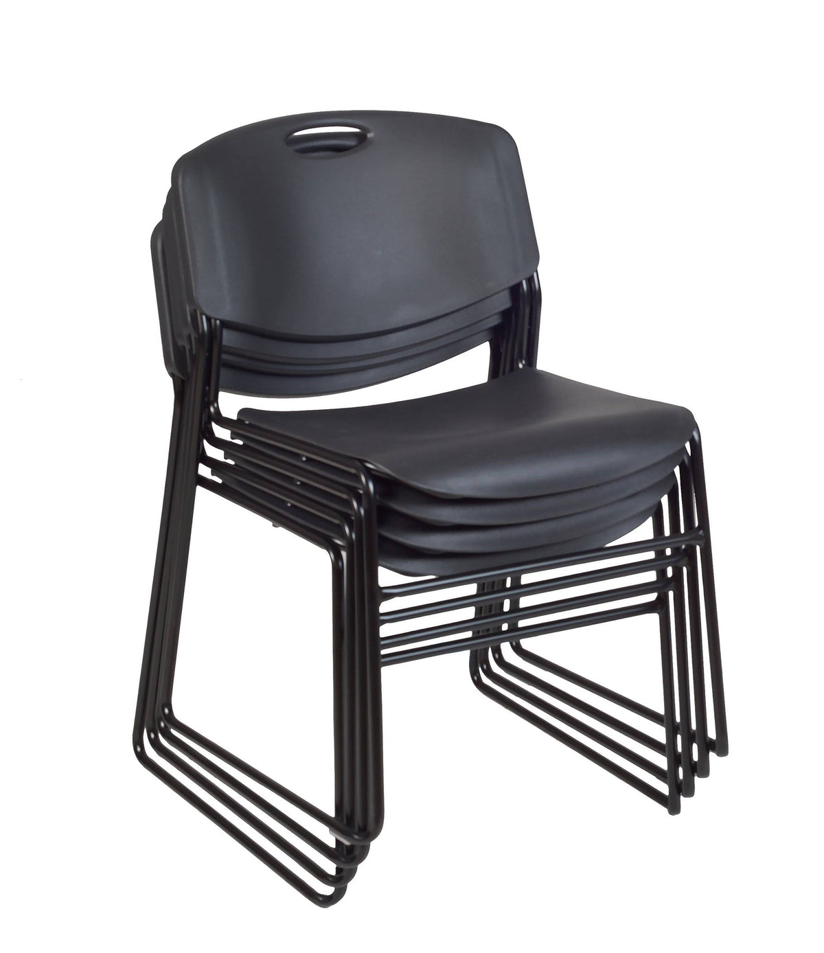 Beige Round Breakroom Table with 4 Black Stack Chairs I713543