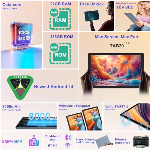 Android 14 Tablet 22G+128G 10 inch 8000 mAh Octa-Core with Keyboard Mouse Case Z219
