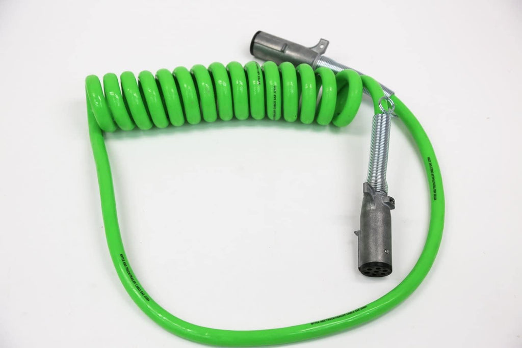 7-Way ABS Coiled Cable 15 Ft Green 48" x 12" Leads Trailer Electrical Power Cord Pack of 2 S514845