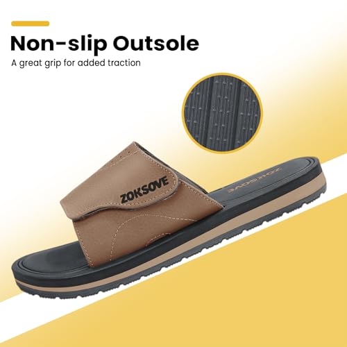 Black Adjustable Slip On Open Toe Memory Foam Slide Sandals T82655