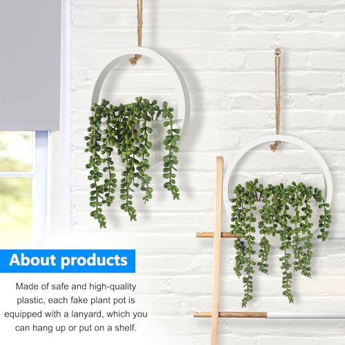 2 Pcs Artificial Hanging Succulents Plants in Pot with Lanyard J2393