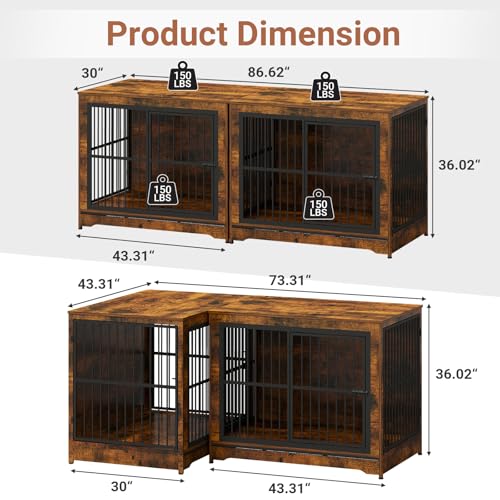 Rustic Brown Double Dog Crate Furniture with Divider T68552