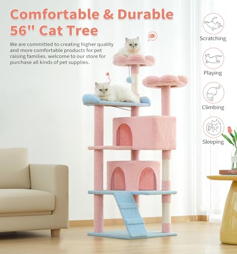 Dark Grey 54in Multi-Level Cat Tree with 2 Condo and Scratching Posts J186