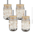 4 Pack 16oz Glass Cups with Bamboo Lids Straws K13523