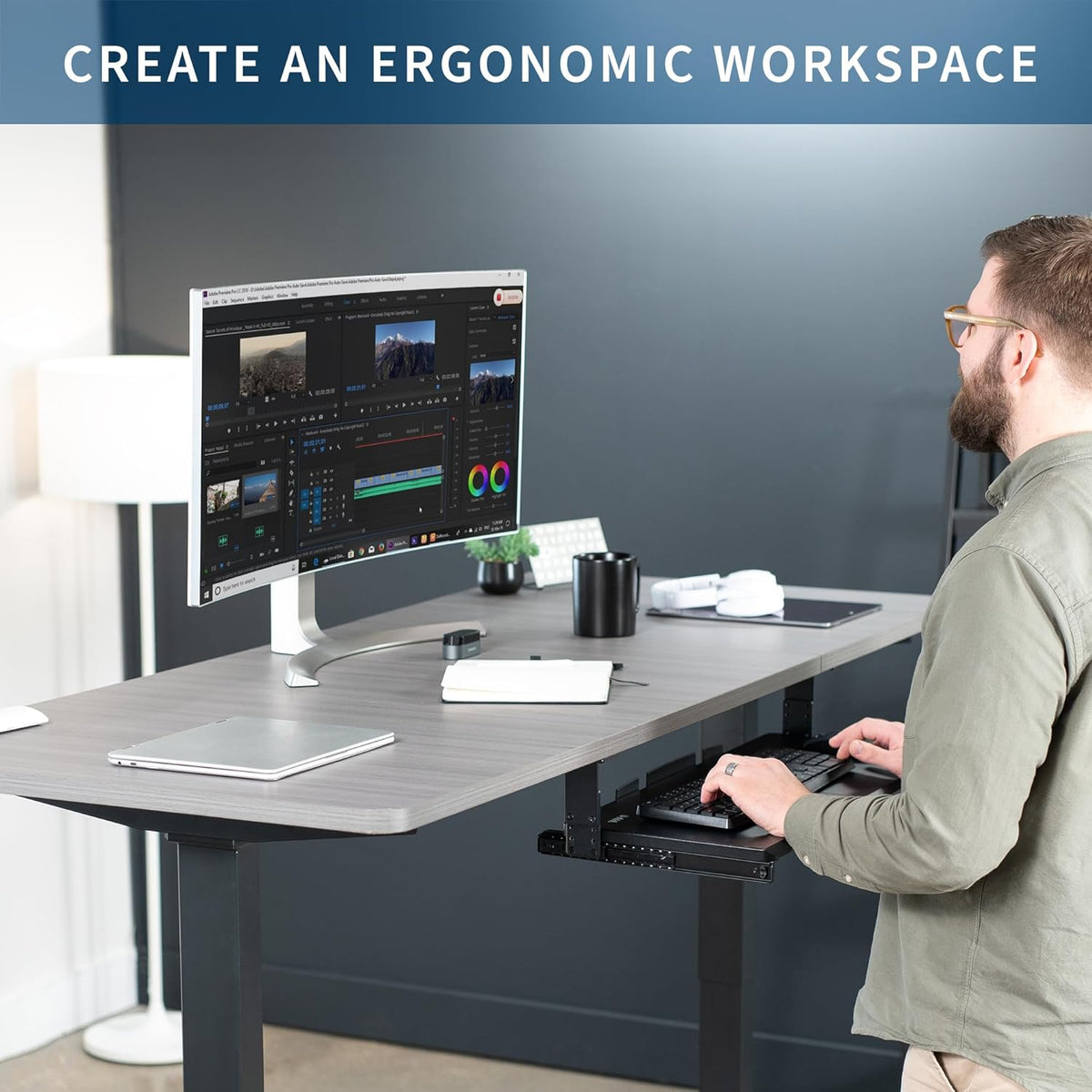 Large Height Adjustable Under Desk Keyboard Tray, 27 x 11 inch, Black P7892