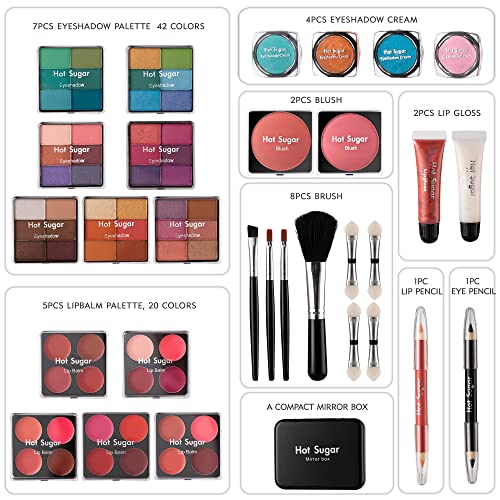 Makeup Kit with Eye Shadow Palette Lip Balm Blush Lip Gloss Brush Lip & Eye Pencil and Mirror B16682
