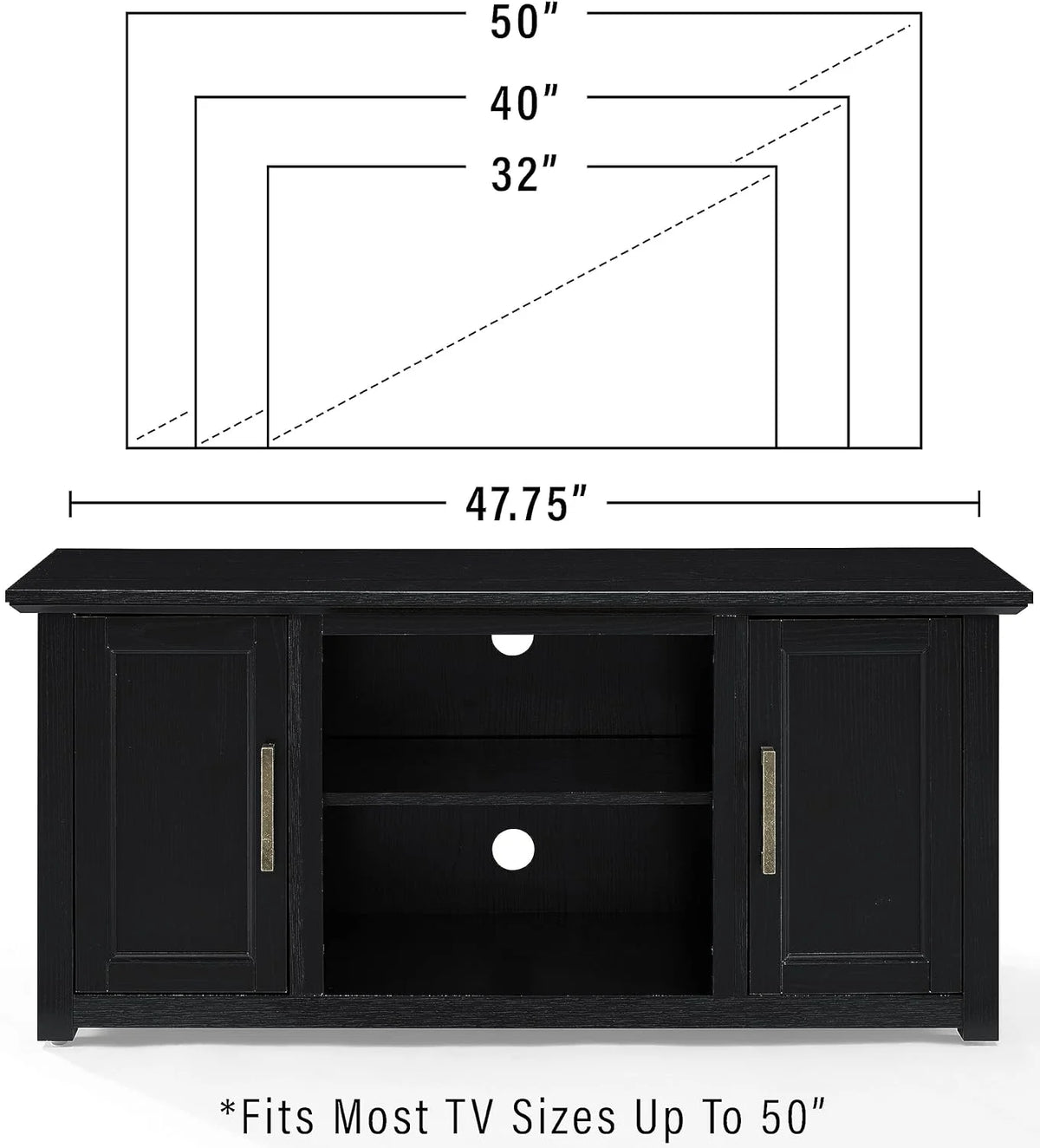 48-Inch Low Profile TV Stand With Open Storage, Black U4198