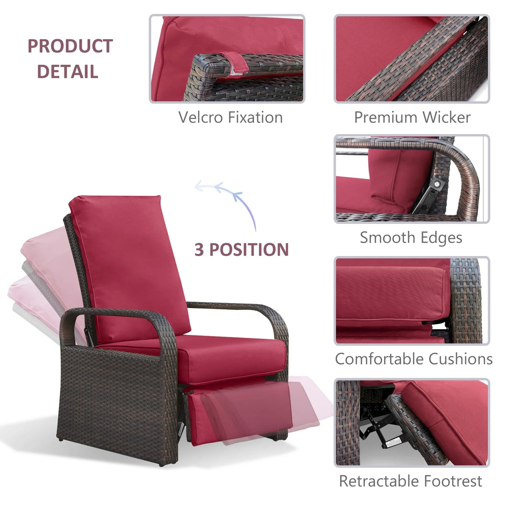 Red Resin Wicker Recliner Chair with Footrest X1981