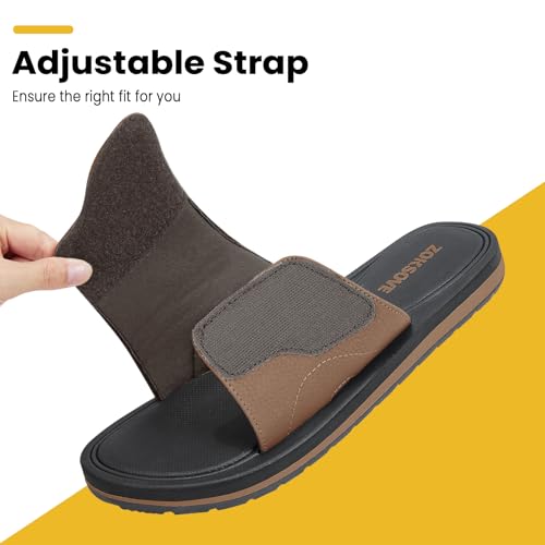 Black Adjustable Slip On Open Toe Memory Foam Slide Sandals T82655