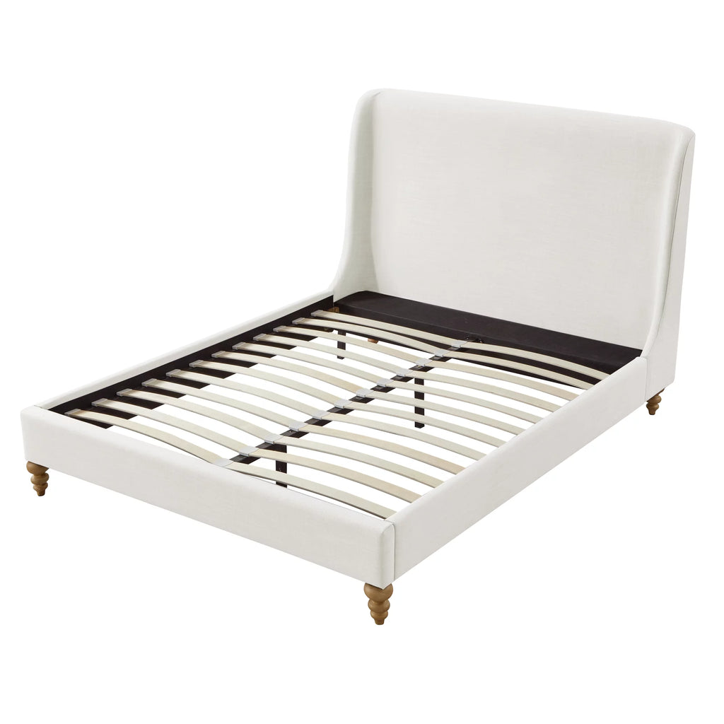 Cream White Tufted Linen Twin Size Bed Frame E519018