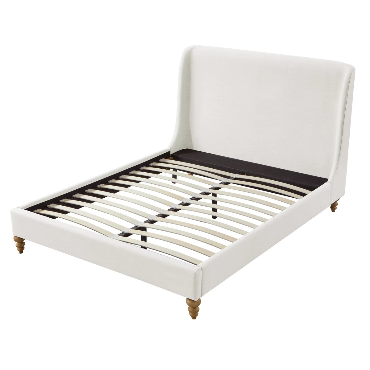 Cream White Tufted Linen Twin Size Bed Frame E519018