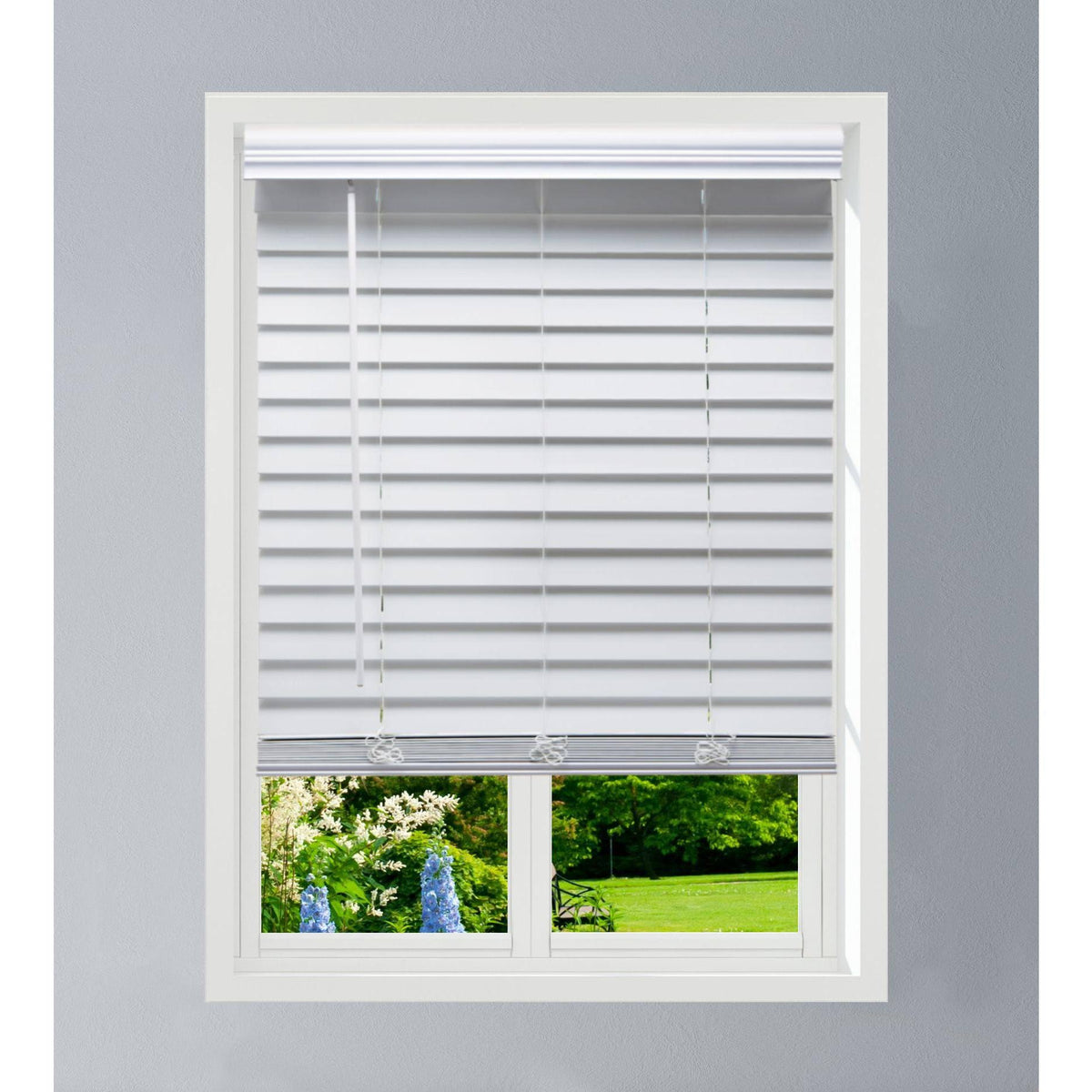 White Cordless Faux Wood Blind B360