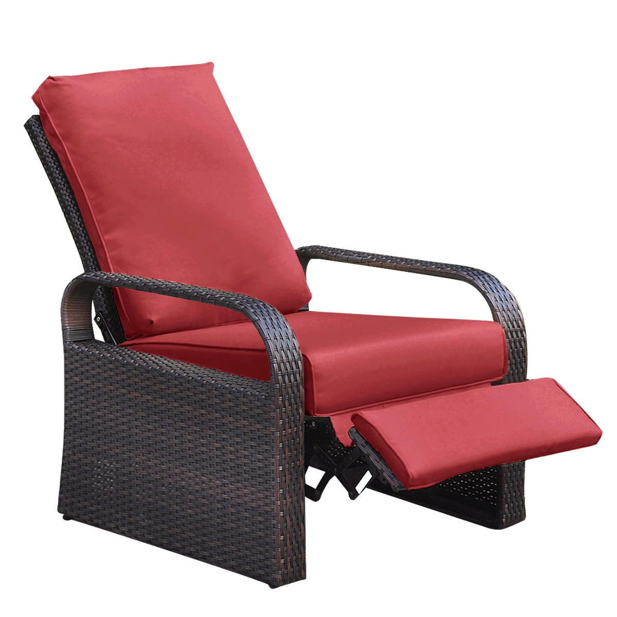 Red Resin Wicker Recliner Chair with Footrest X1981