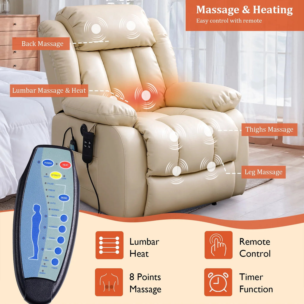 Brown Leather Dual Motor Lift Recliner Chair with Heat and Massage N4903