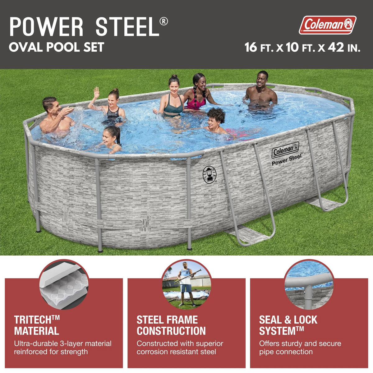 16 ft. x 10 ft. x 42 in. Oval Metal Frame Above Ground Pool Set M71573