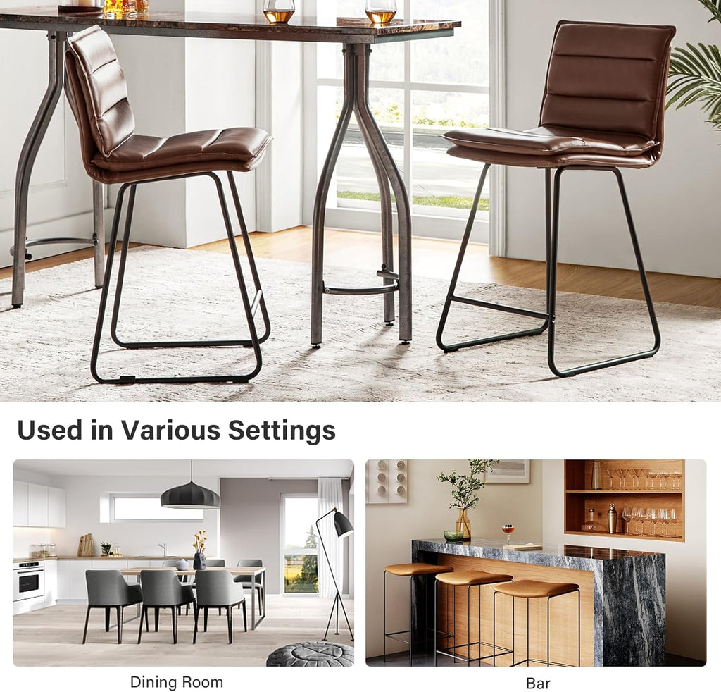 Faux Leather Bar Stools Set Of 4 With Metal Base & Footrest, Armless Bar Chairs Z50331
