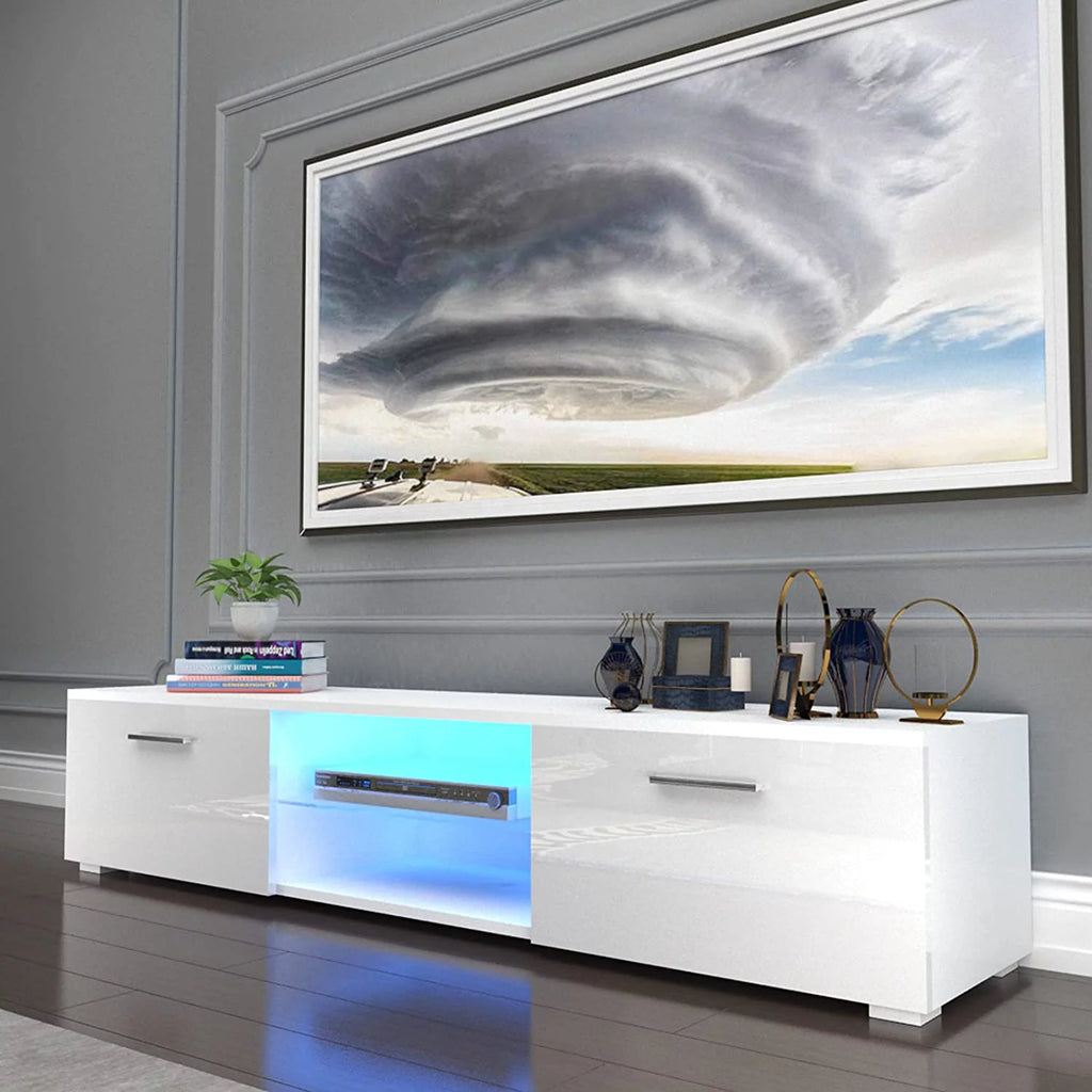 High Gloss White LED Light TV Stand with Storage, Shelves K770709