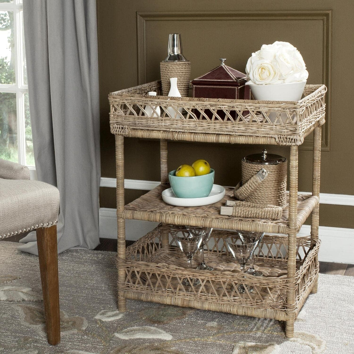 Natural Wicker 3 Tier Accent Table N4254