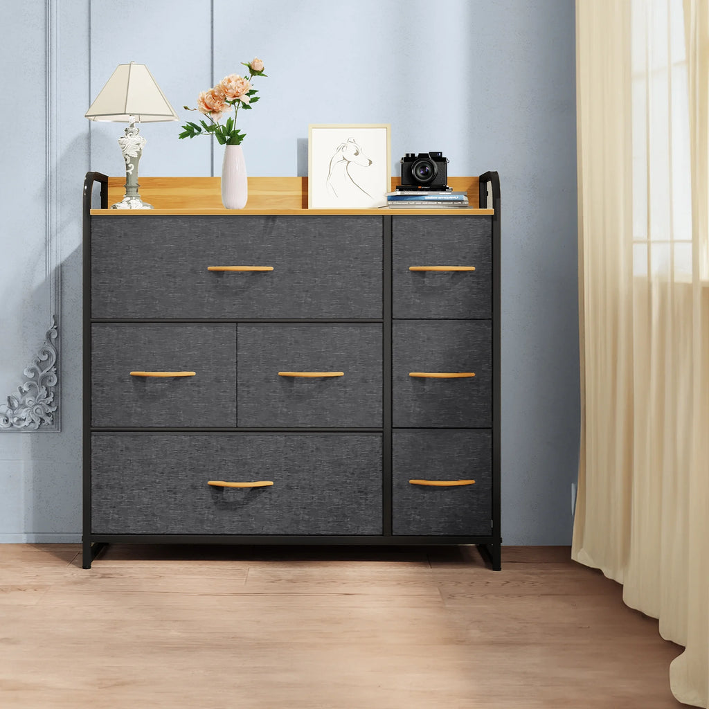 Light Gray 7 Drawer Fabric Dresser M548