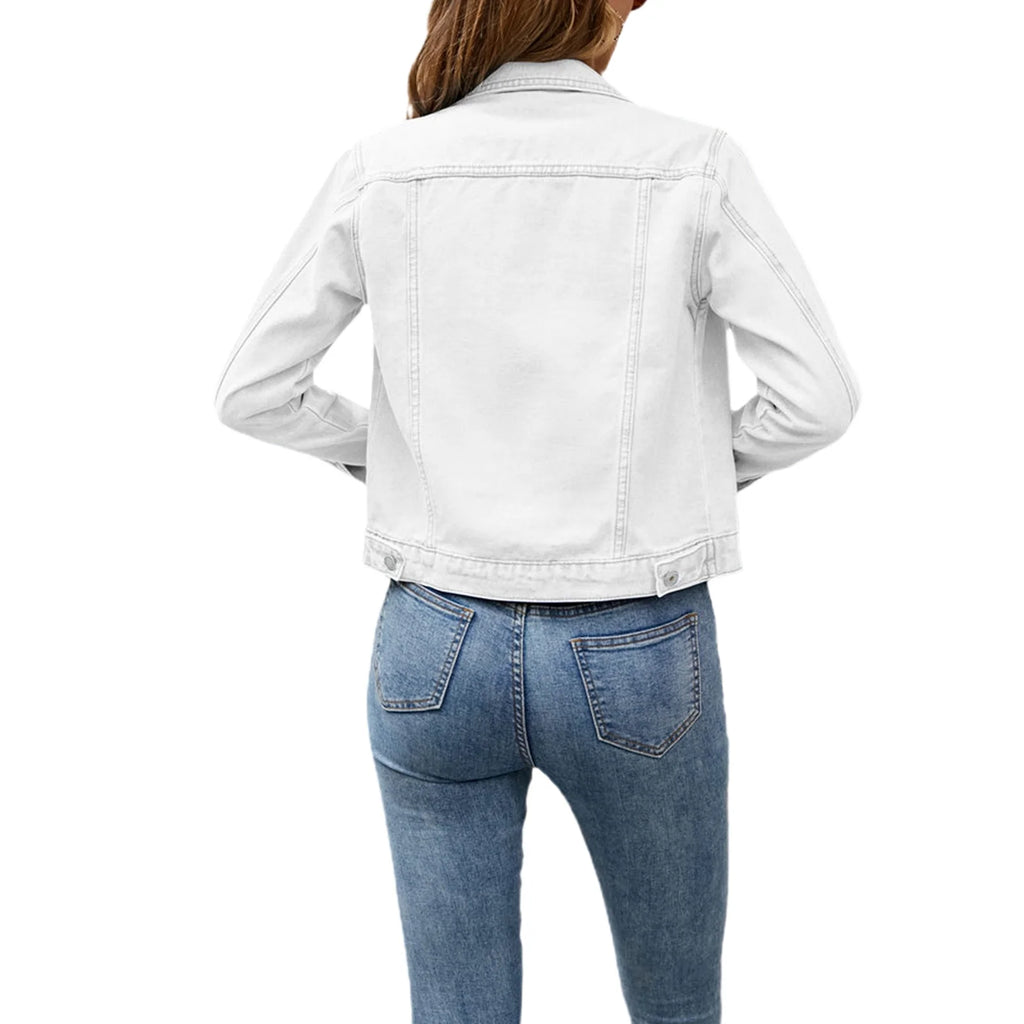 Women's Denim Jacket Long Sleeve Button Down Slim Fit Jean Cardigan D5614