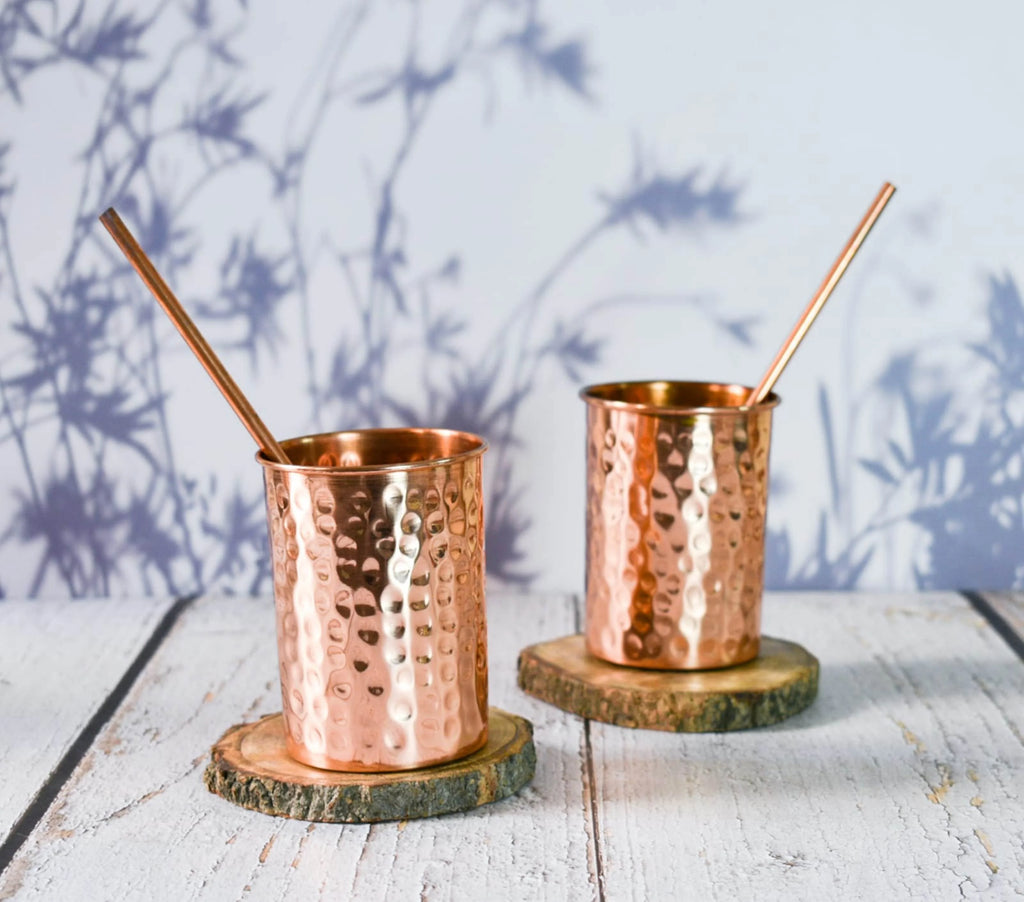 100% Pure Copper Hammered Bottle with 2 Glasses, 2 Straws and 2 Coasters, 1000ml E339614