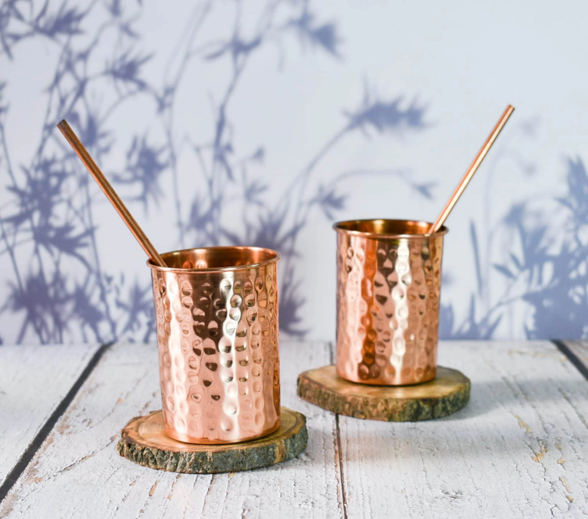 100% Pure Copper Hammered Bottle with 2 Glasses, 2 Straws and 2 Coasters, 1000ml E339614
