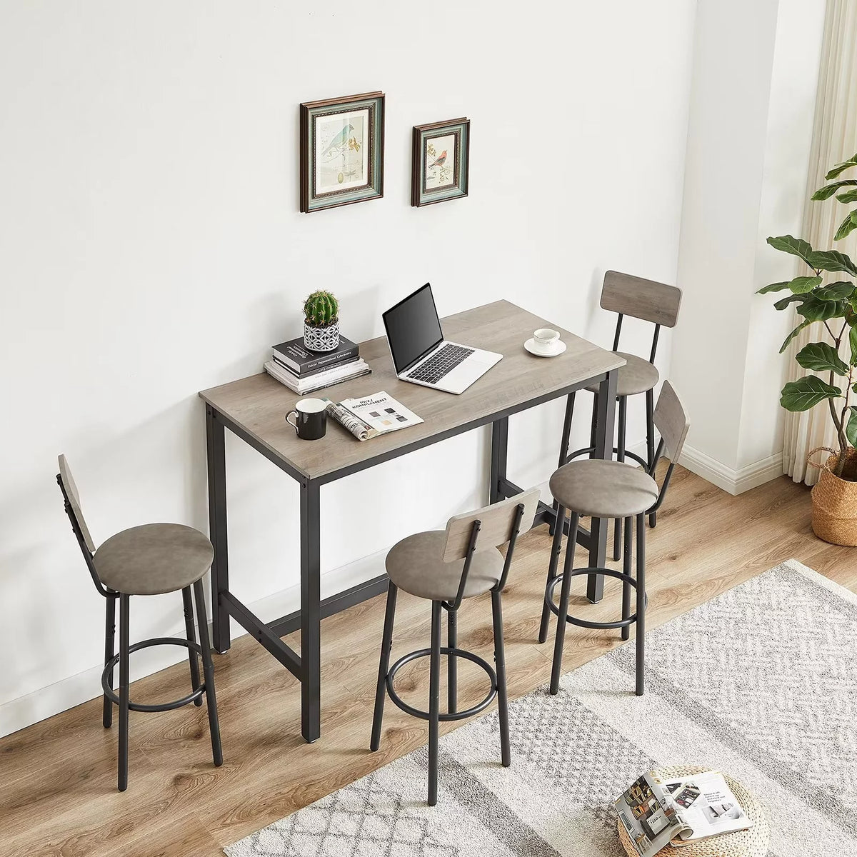Modern Grey Bar Table and Chair Set of 5 with Backrest K4695