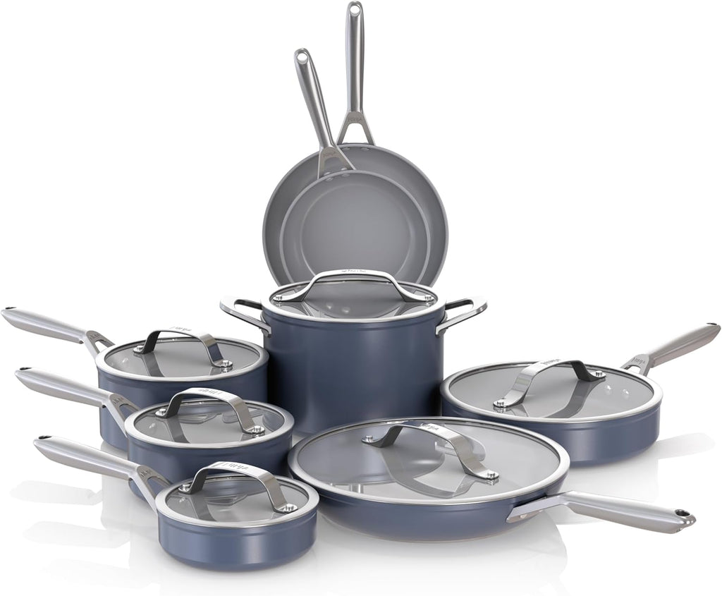 14-Piece Non-Stick Ceramic Cookware Set with Glass Lids W222909