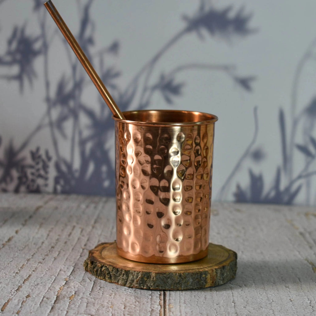 100% Pure Copper Hammered Bottle with 2 Glasses, 2 Straws and 2 Coasters, 1000ml E339614