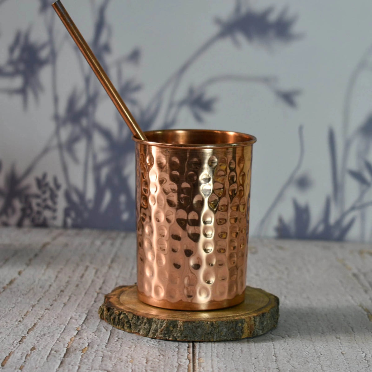 100% Pure Copper Hammered Bottle with 2 Glasses, 2 Straws and 2 Coasters, 1000ml E339614
