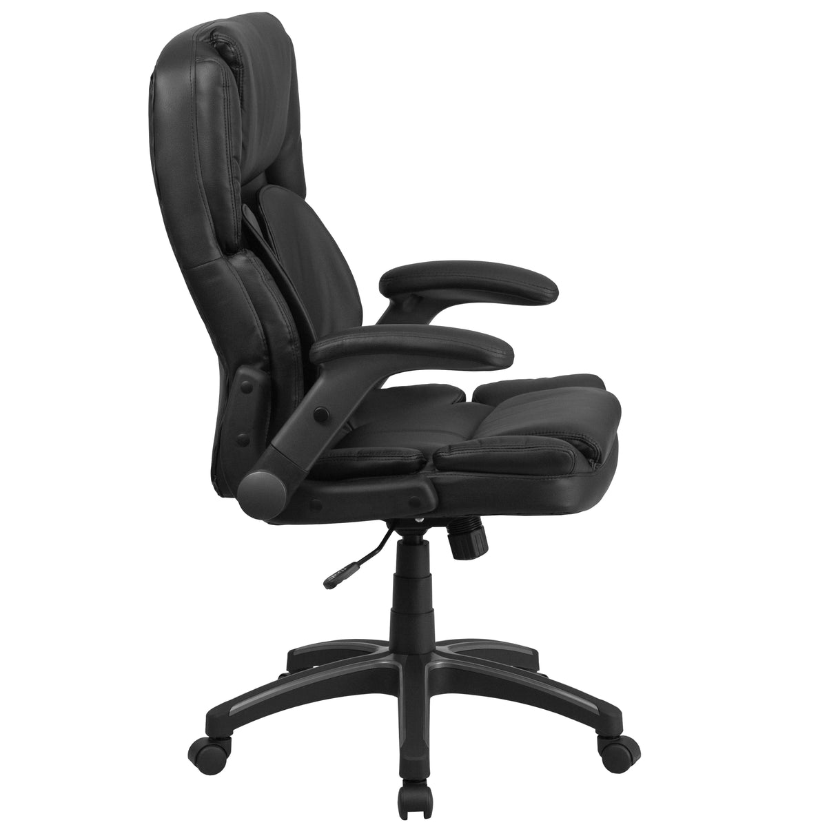Black LeatherSoft Executive Swivel Ergonomic Office Chair with Flip-Up Arms J5242