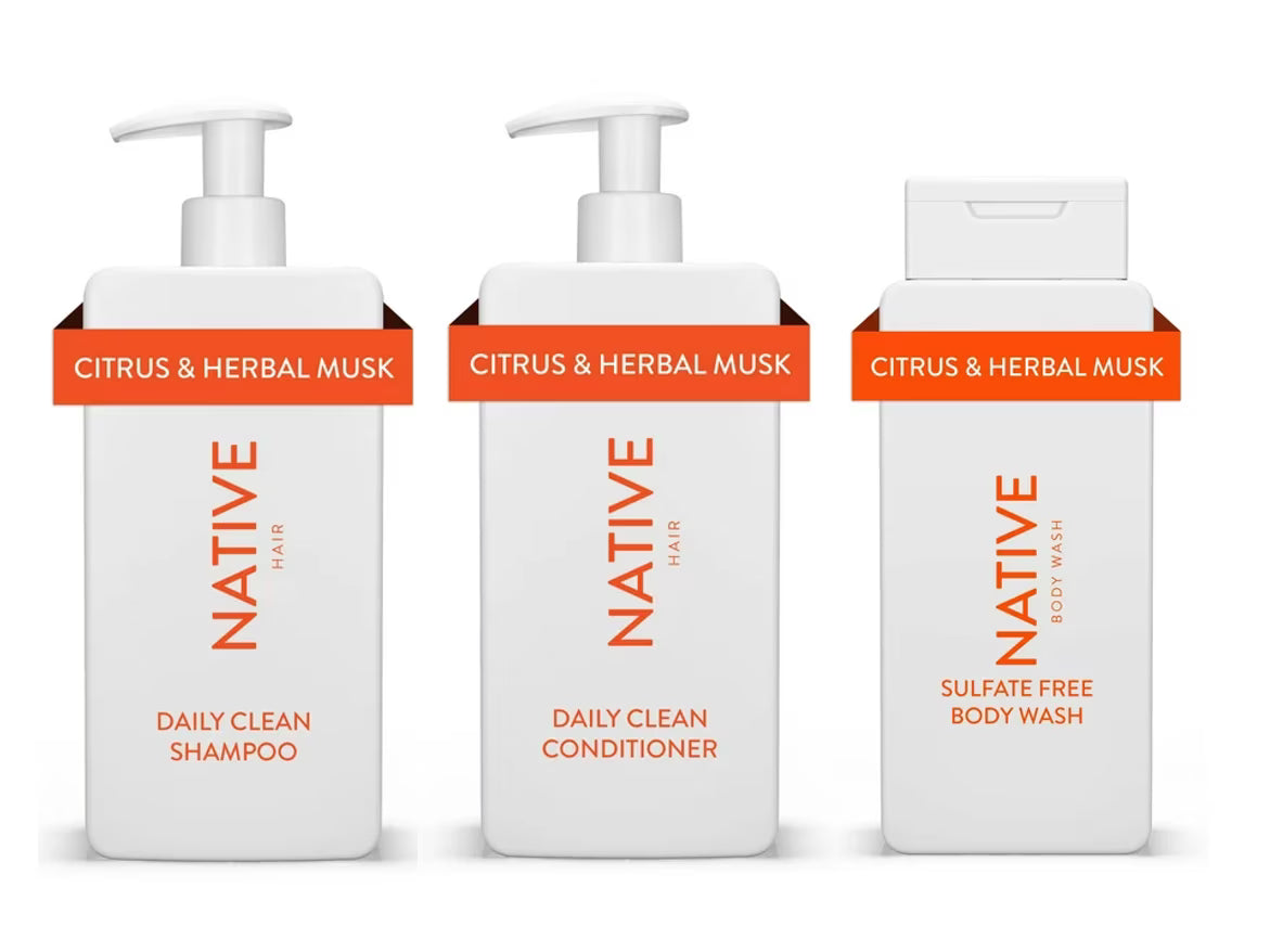 Citrus & Herbal Musk Shampoo, Conditioner, & Body Wash Set, Sulfate & Paraben Free, 16.5 oz U573