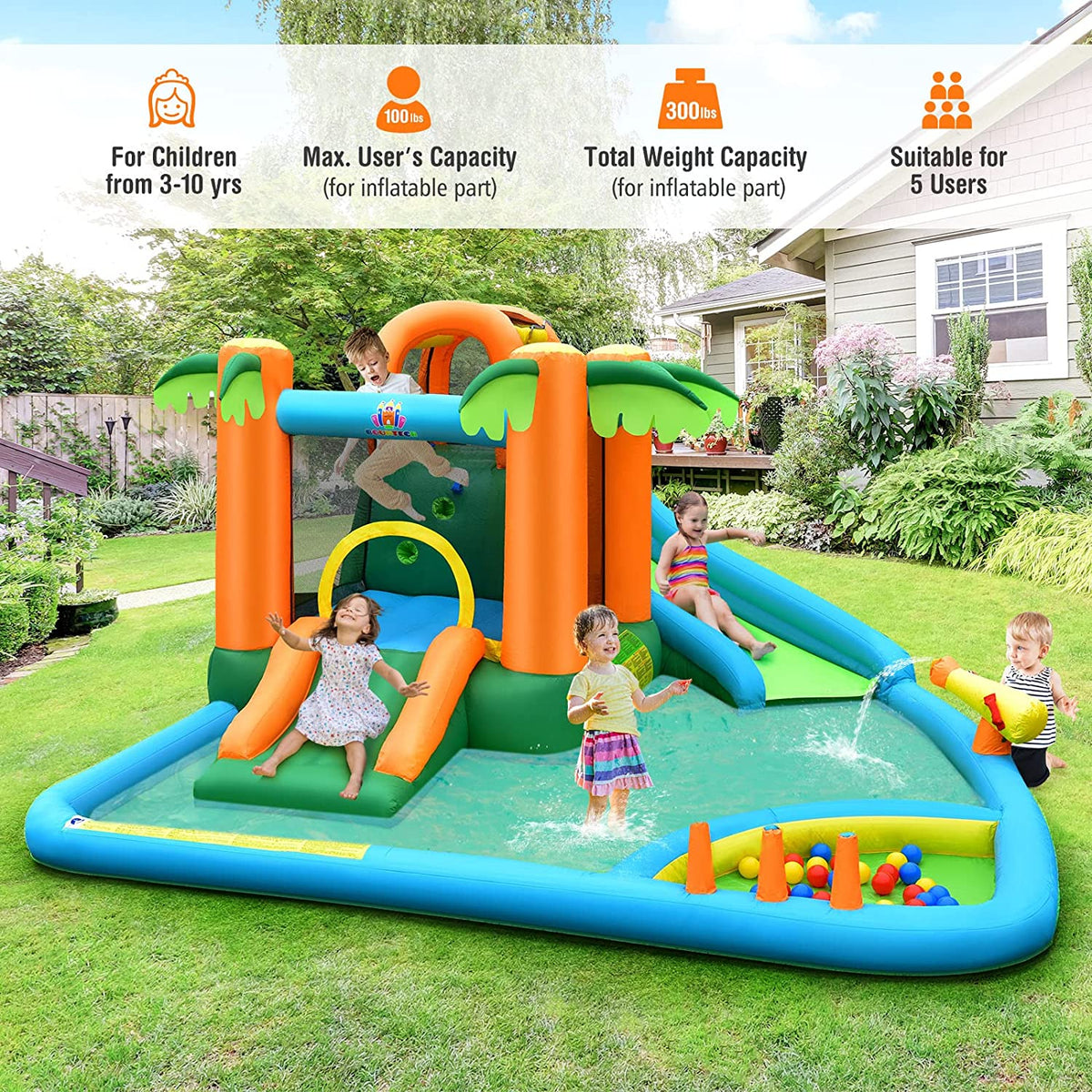 Inflatable Water Slide with Splash Pool, Climbing Wall B993