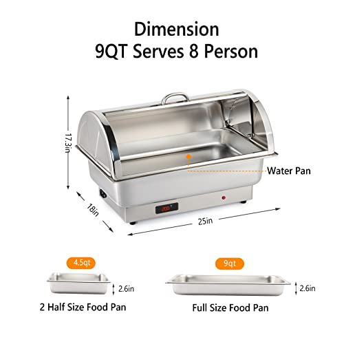 Electric 9 QT Stainless Steel Chafing Dish Buffet Set with 2 Detachable Food Pans V972