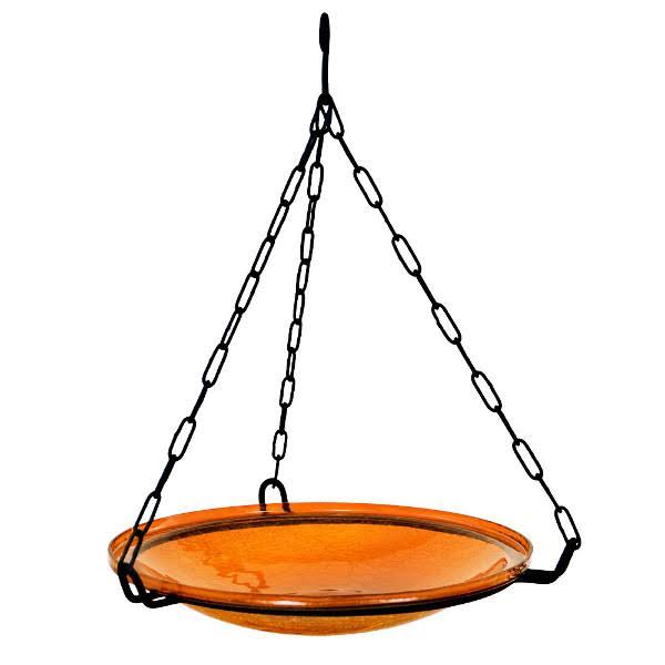 12 in. Mandarin Crackle Birdbath with Tripod Stand D2022