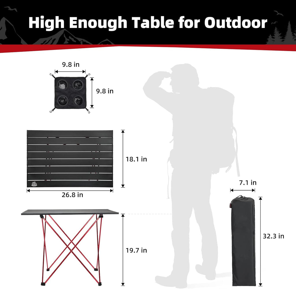 Black Ultralight Aluminum Folding Camping Table with Carrying Bag C328368