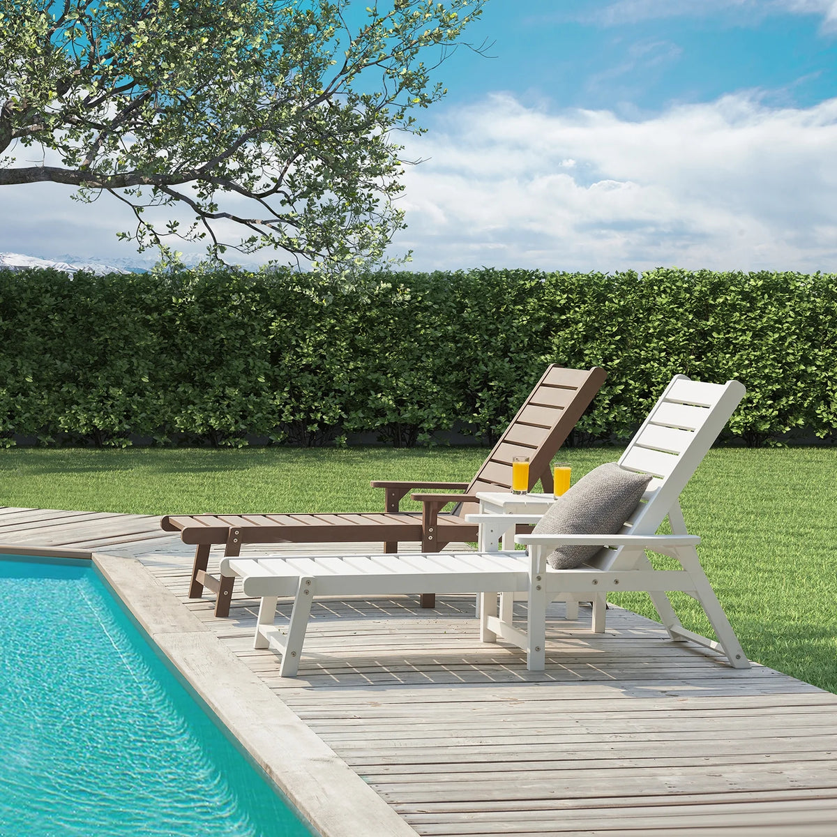 White Poly Lumber Chaise Lounge with Adjustable Backrest F4671