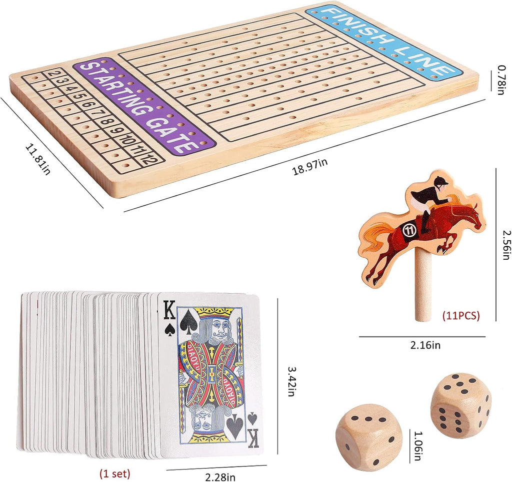 Wooden Horse Racing Game with 11 Durable Horses Dice & Cards Q551341