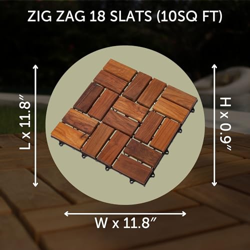 Teak Interlocking Tiles Wooden Floor Tile Set 10 Square Feet 12" x 12" 9 Slat Design Oiled Finish V248