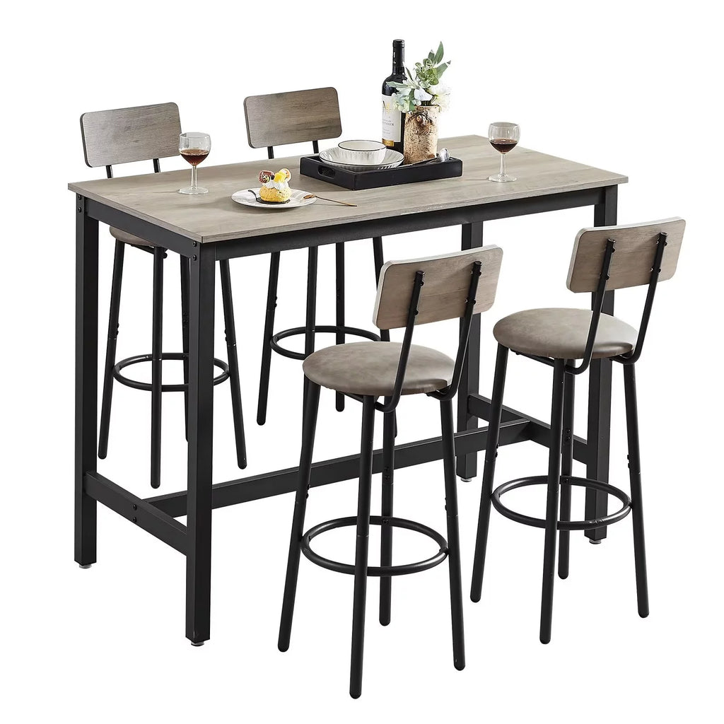 Modern Grey Bar Table and Chair Set of 5 with Backrest K4695