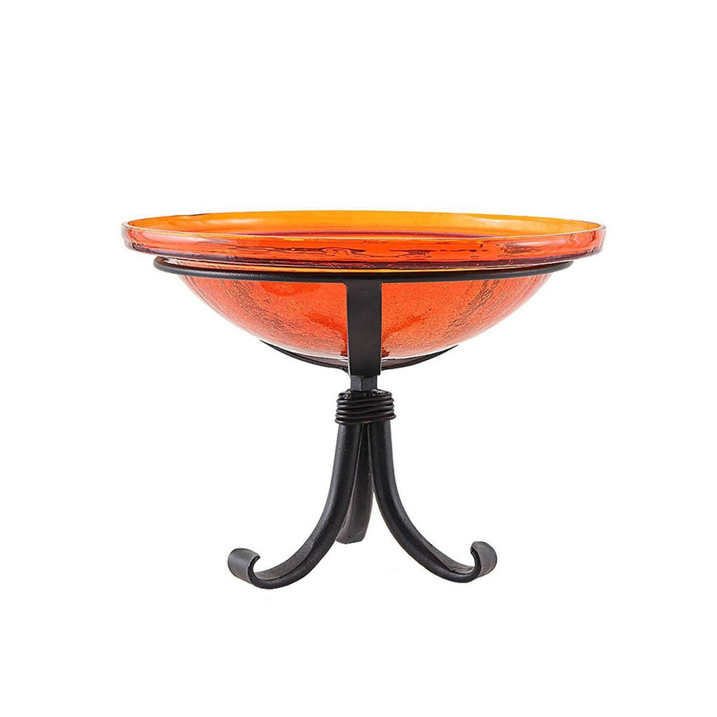 12 in. Mandarin Crackle Birdbath with Tripod Stand D2022