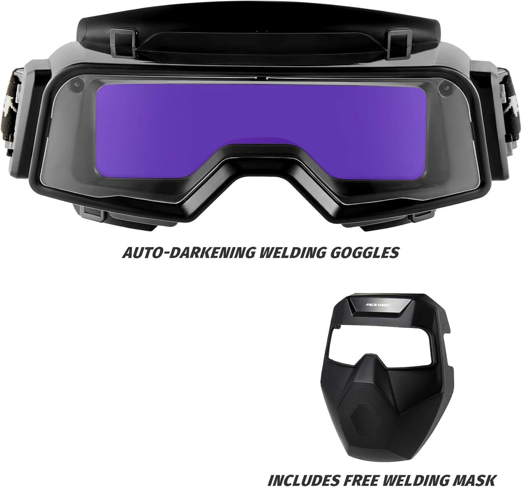 Auto Darkening Welding Goggles with Face Shield, Black Pack of 2 Y153038