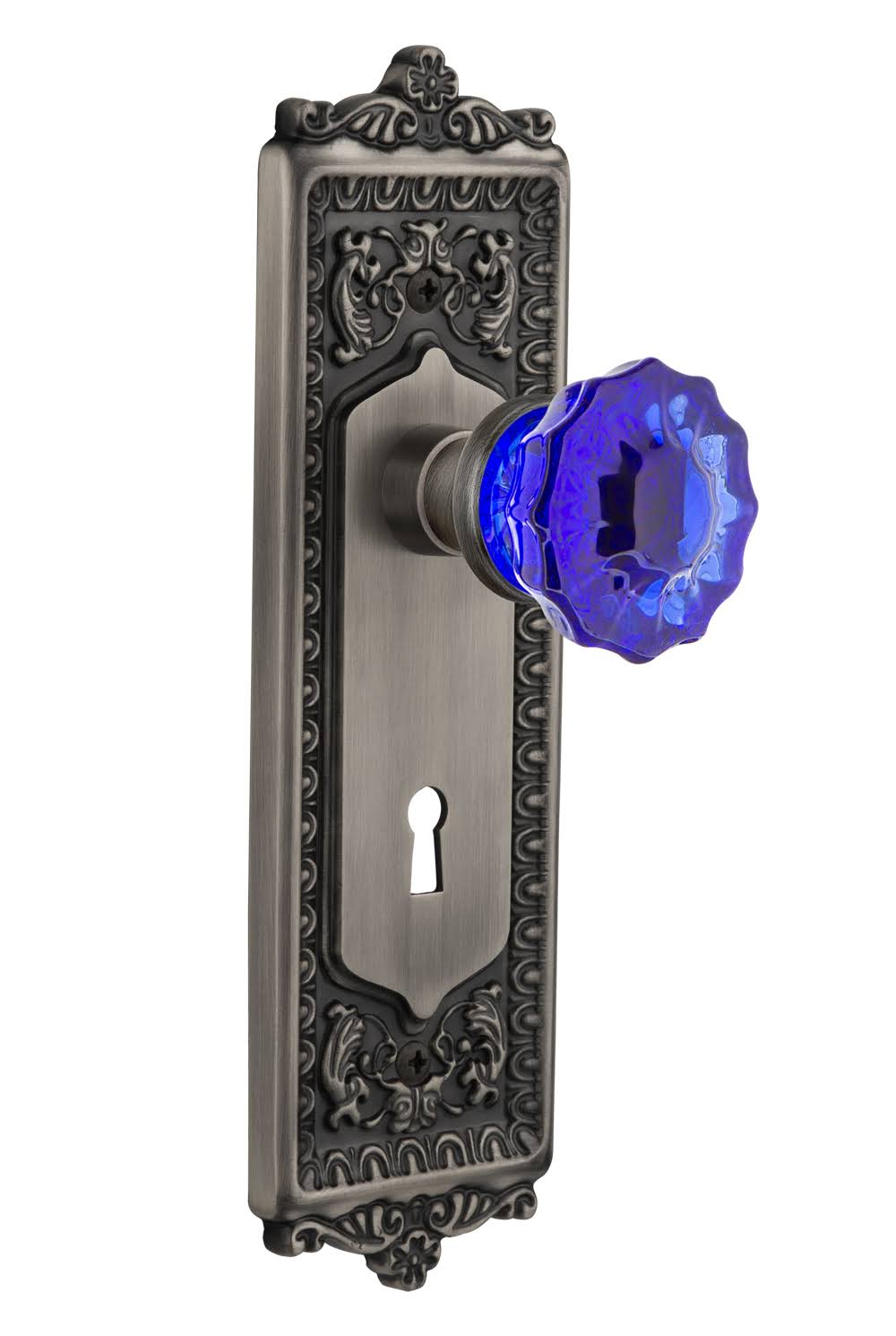 Cobalt Crystal / Antique Pewter Interior Mortise Door Knob J962
