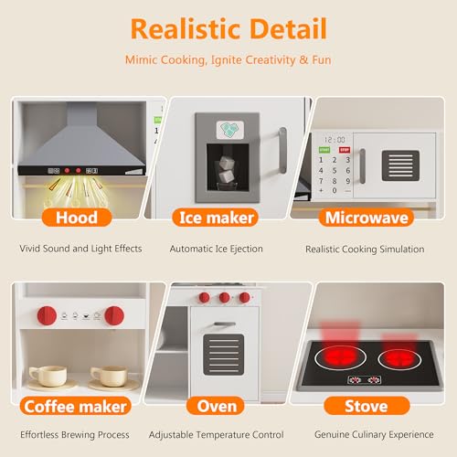 Wooden Play Kitchen with Microwave, Range Hood, Stove, Sink, and Accessories S6658
