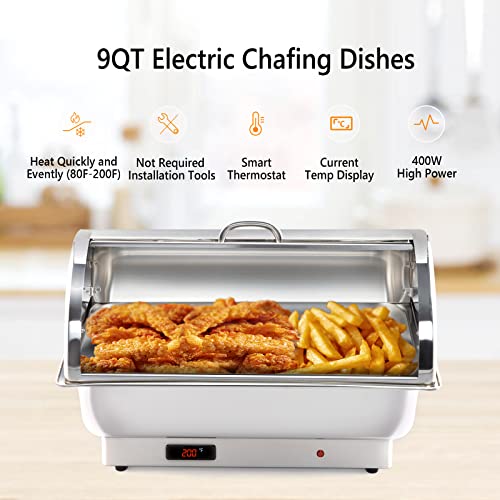 Electric 9 QT Stainless Steel Chafing Dish Buffet Set with 2 Detachable Food Pans V972