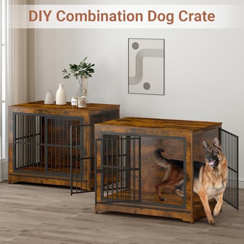 Rustic Brown Double Dog Crate Furniture with Divider T68552