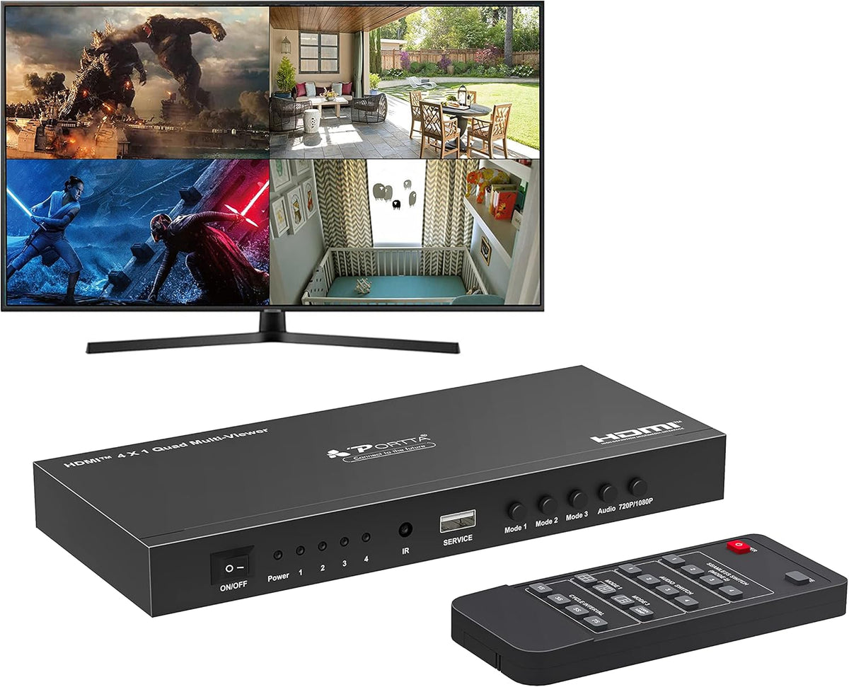HDMI Multiviewer Switch 4x1, 4 in 1 Out with Loop, Audio Extractor, 1080p U279